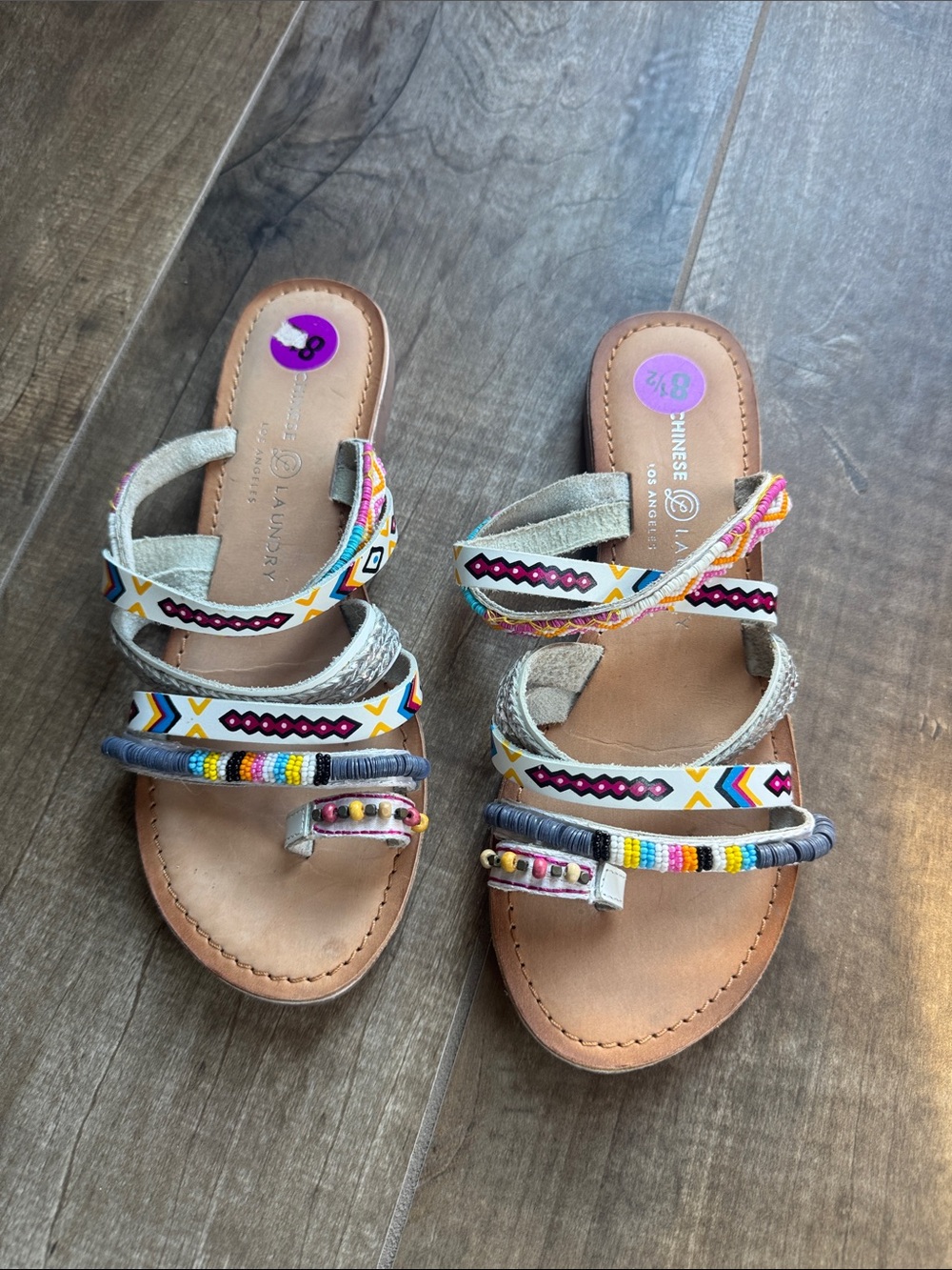 Chinese Laundry Multicolor Beaded Embroidered Strap Sandals